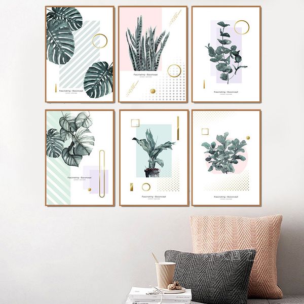 

abstract geometric plant art palm aloe wall art canvas painting nordic posters and prints wall picture for living room decor