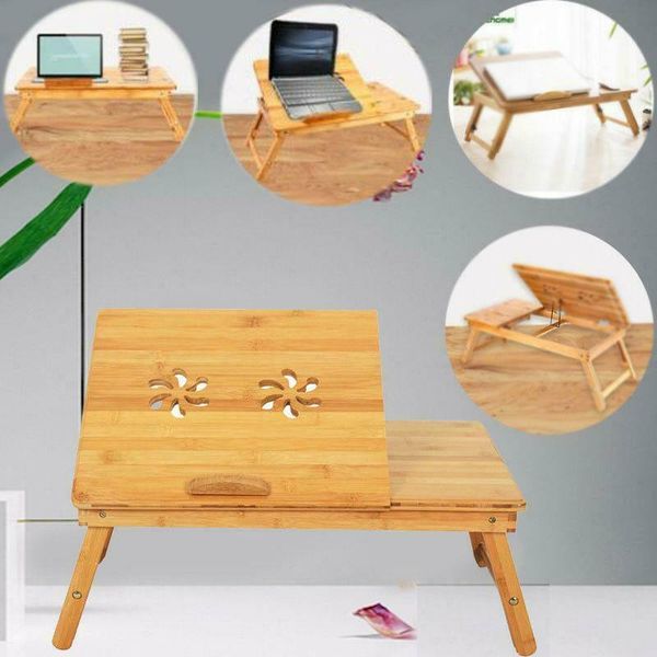 

durable folding portable bamboo lapdesk table bed serving tray w/drawer