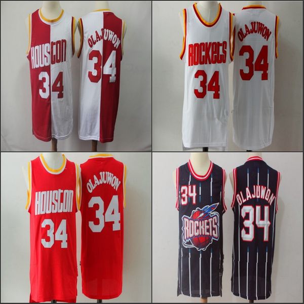 

retro classic 34 hakeem olajuwon houston rockets basketball jerseys mesh nba olajuwon retro men jersey, Black