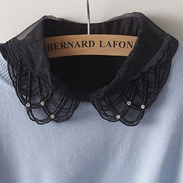 

all-match solid color fake collar women ladies lapel decorative collar pearl shirt fake wild black and white sweater