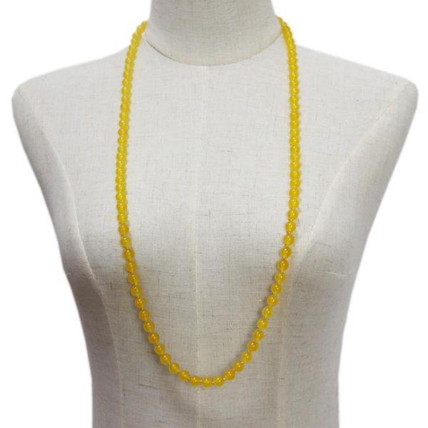 

brand new long beaded chain necklace natural stone round crystal necklaces for women birthday gift yellow jades jewelry 36" a951, Golden;silver