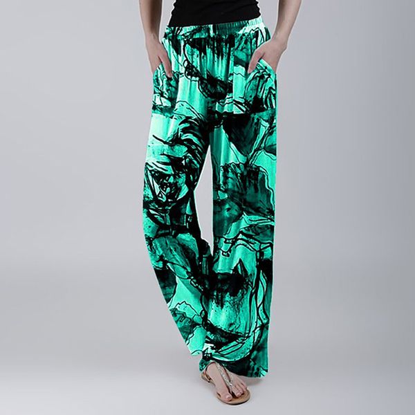 

2020 women silk yoga pants ankle length pants casual loose floral print sleepwear ladies nightwear workout loose, White;red