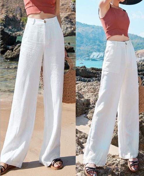 

women's pants & capris button wide leg summer fashion streetwear black trousers women high waist with pocket loose straight girl, Black;white