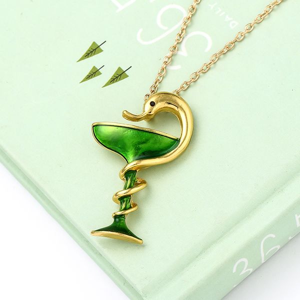 

enamel red green snake cup pendant necklaces metal trophy memorial cup necklace animal clubs badge gift for women men jewelery, Silver