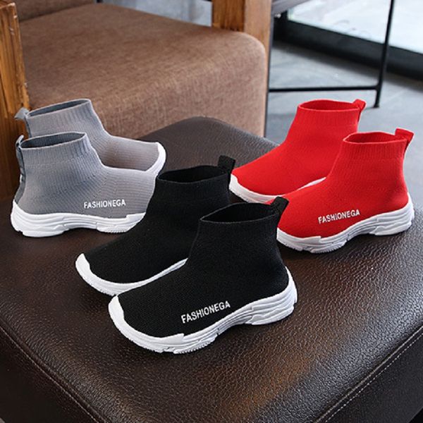 

athletic & outdoor children breathable sock trainers shoes kids slip-on sneakers loafers basket flying mesh toddler boy knitted casua, Black