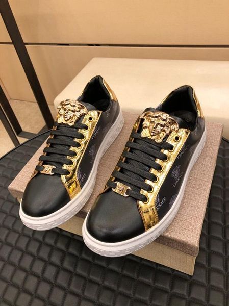 

2020w new high-end men's leather print youth low-casual tide shoes, high-quality fashionable outdoor sports shoes, size: 38-45, Black