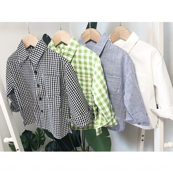 

chen ma's children's plaid white shirt men's fashionable 2020 male baby's white shirt long sleeve, White;black