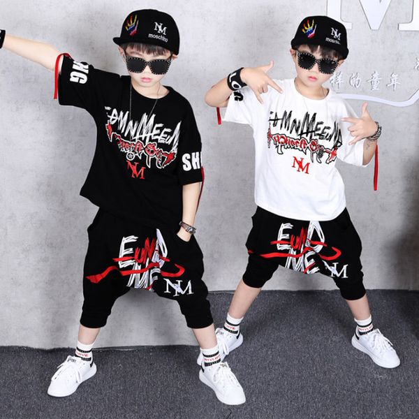 

boy 2020 summer letter print black white sports short sleeve t-shirt seven points harlan pants set boutique children's wear
