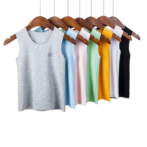 

20 y cut children's round collar modal ice silk traceless medium and large children solid vest color base vest, Blue