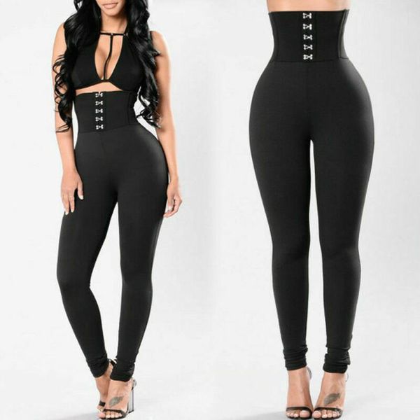 

fashion womens high waist casual leggings ladies casual skin slim sports gym running fitness long pants trousers, Black