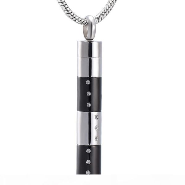 

ijd9964 black and silver classic cylinder pendant human pet cylinder memorial cremation ashes urn sympothy gift jewelry