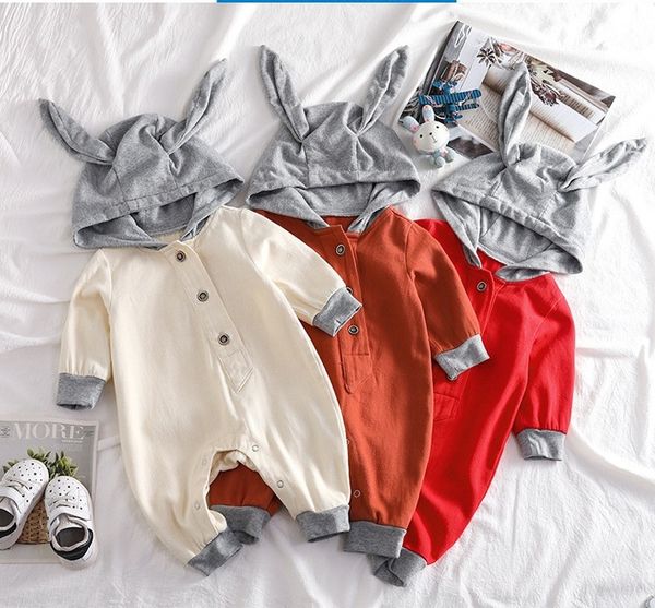 

spring autumn newborn boys girls baby rabbit ears onesies clothing zipper hooded toddler romper infant bodysuit boutique jumpsuits clothes, Blue