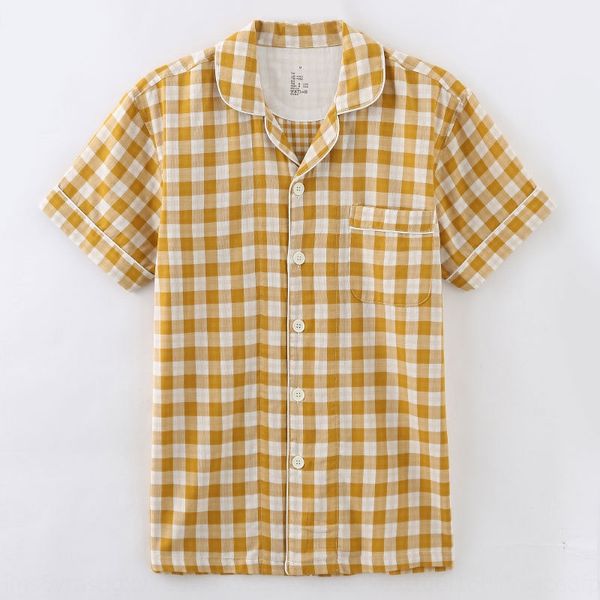 

sosqu лето хлопка плед пара пижам двухслойный марлевые мужские и женская простая двухкусочная свободная главная одежда шорты и шорты коротко, Black;brown