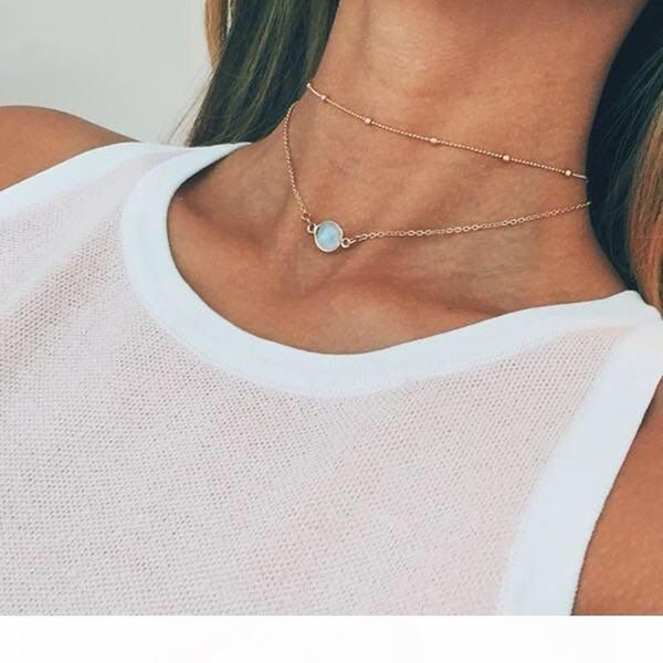 

pretty natural crystal pendant choker necklace multi-layer bead boho alloy gold short chain necklaces women jewelry fashion accessories gift, Golden;silver