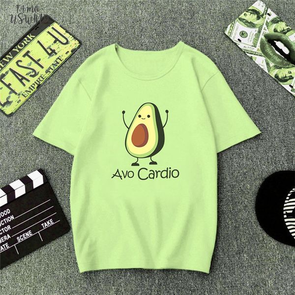 

green t shirt women cartoon avocado print graphic vegan tshirt cute casual basic t shirt print summer 2020 funny female, White