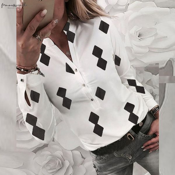 

blouse women plus size s xl blouses woman 2020 blusa fashion casual geometric print long sleeve button polyester z4, White