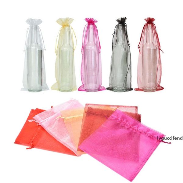 

10pcs sheer organza wine bottle cover wrap gift bags wedding favors and gifts bag cosmetics jewelry receive bag party supplier