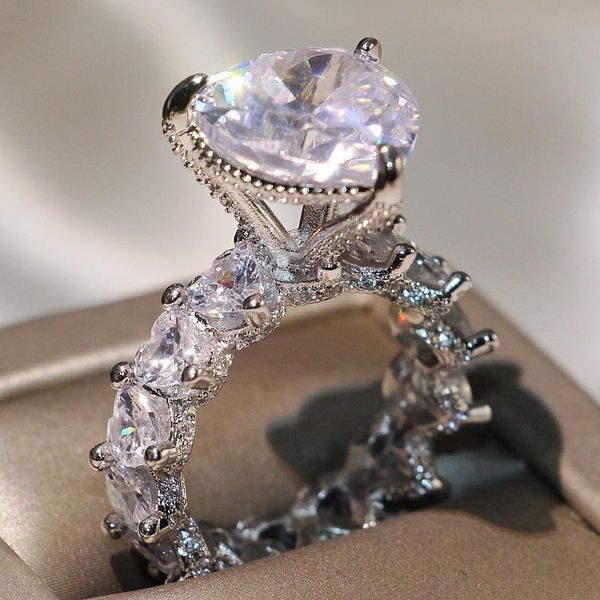 

dove egg vintage fashion jewelry 925 sterling silver pear cut big white z cz diamond gemstones promise women wedding band ring for lover, Slivery;golden