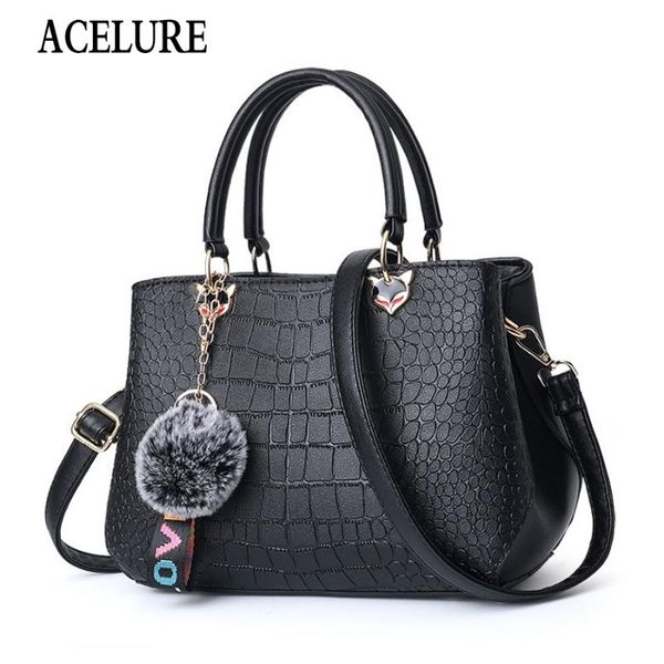 

acelure fashion new women's hair ball shoulder bag for women handle bag pu leather ladies messenger handbag