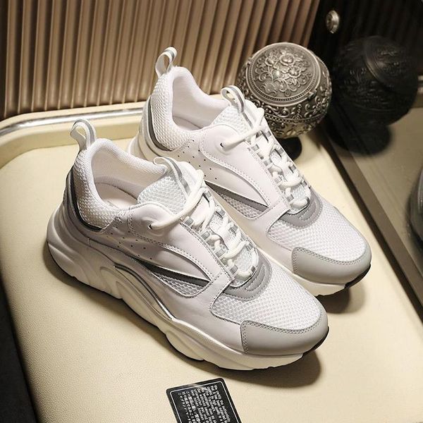 

fashion mens luxury shoes footwears b22 sneaker in white technical knit white and silver -tone calfskin sports casual shoes, Black