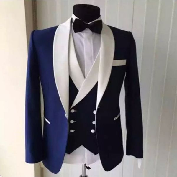 

thorndike 2020 new fashion navy blue suits for men custom made slim groom custom 3 piece wedding mens suit (jacket+pants+vest, White;black