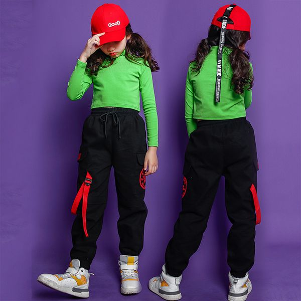 Mode Kinder Jazz Dance Kostüm Für Mädchen Hip Hop Straße Tanzen Kostüme Crop Top Hosen Kinder Leistung Tanz Kleidung