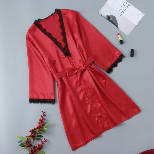 

bathrobe fat mm skirt underwear plus size underwear lace panel perspective nightdress with eye mask set, Black;red