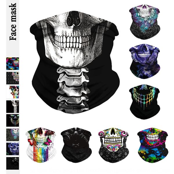 

new skull digital printing outdoor mask sports mountaineering insect-proof shade cornice sun scarf sun hat hat magic scarf, Black