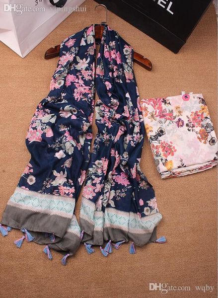 

wholesale-selling new printe floral tassels cotton shawls long muslim head wrap muffler hijab wrap autumn scarves/scarf 10pcs/lot, Blue;gray