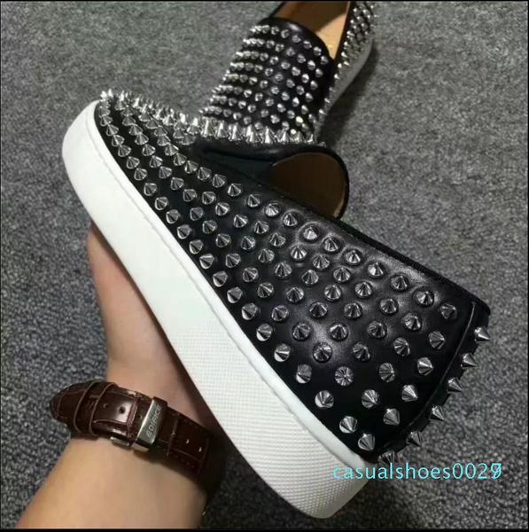 

1designer red bottom loafers men slip on platform sneakers casual suede rivets spike qualit shoes size 35-46 c27, Black