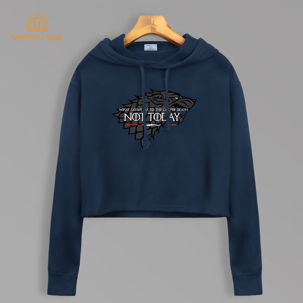 

game of thrones not today cropped hoodies house stark arya wolf short cotton sweatshirts 2020 autumn women crop got hooded, Black