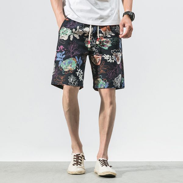 

men's bermuda shorts cotton linen casual shorts men chinese style streetwear short pants man 2020 summer large size dropshipping, Black