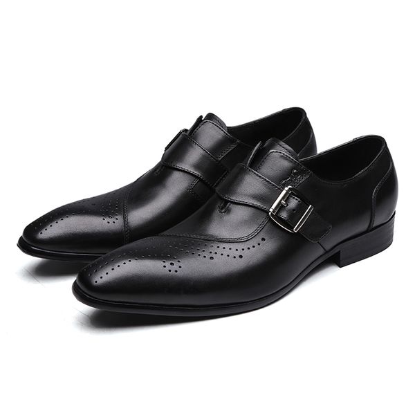 

new mens leather shoes buckle formal brogue men oxford office wedding slip on monk strap brown black dress shoes