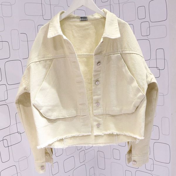 

autumn new loose harajuku oversized batwing sleeves burr short solid denim jacket korean casual fashion kurtka jeansowa damska, Black;brown