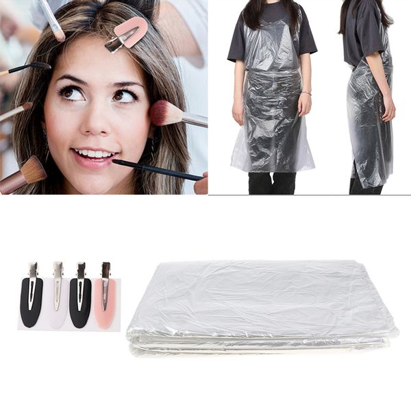 

50x disposable hair cutting cape gown hairdressing with 4 pieces hair clips
