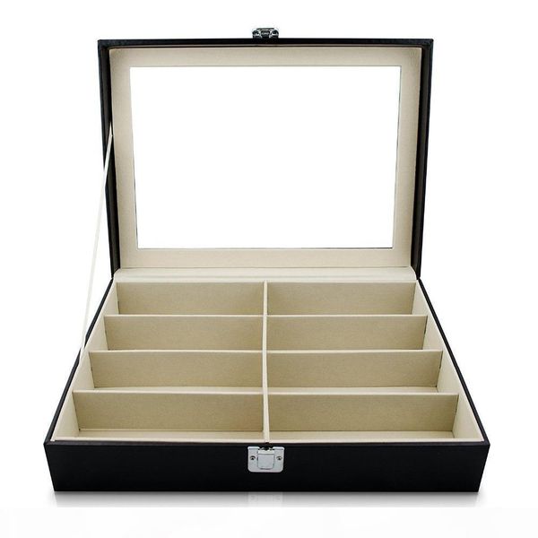 

eyeglass sunglass box imitation leather glasses display case storage organizer collector 8 slot funda gafas c19041201, Black;white