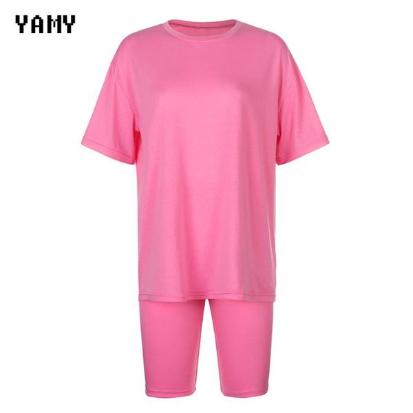 

two piece dress women tshirt suit summer solid outfits home loose sports tracksuits casual short sleeve mujer bicycle o neck 2021, White