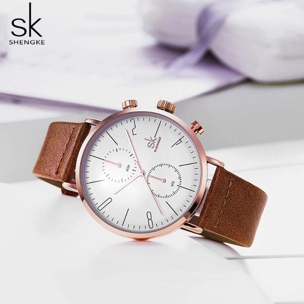 

shengke relogio masculino watches men fashion business case leather band watch quartz business wristwatch reloj hombre, Slivery;brown
