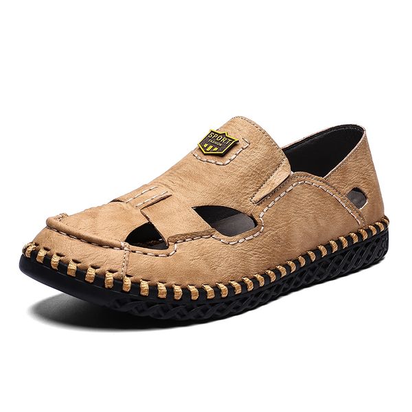 

mens sandals summer leather breathable shoes outdoor beach footwear comfortable fashion rubber flip flops size 48, Black