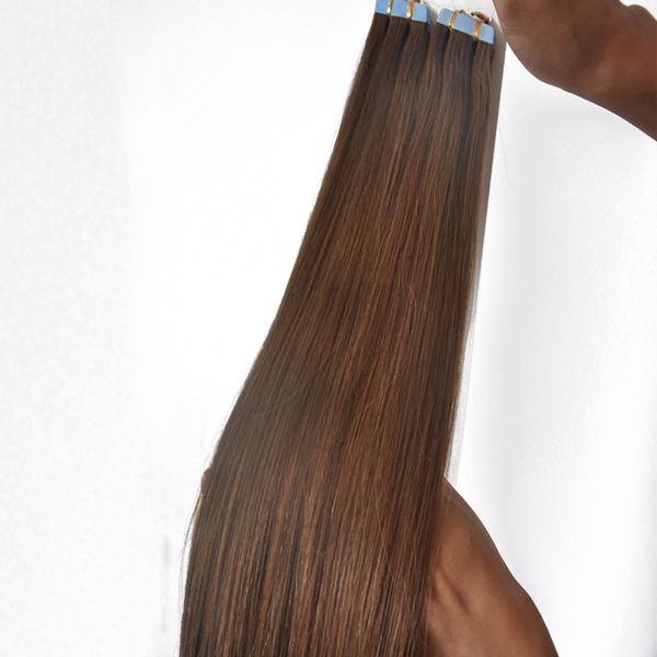 

tape in remy human hair extensions 60pcs double drawn straight invisible skin weft pu tape on hair extensions, ing, Black