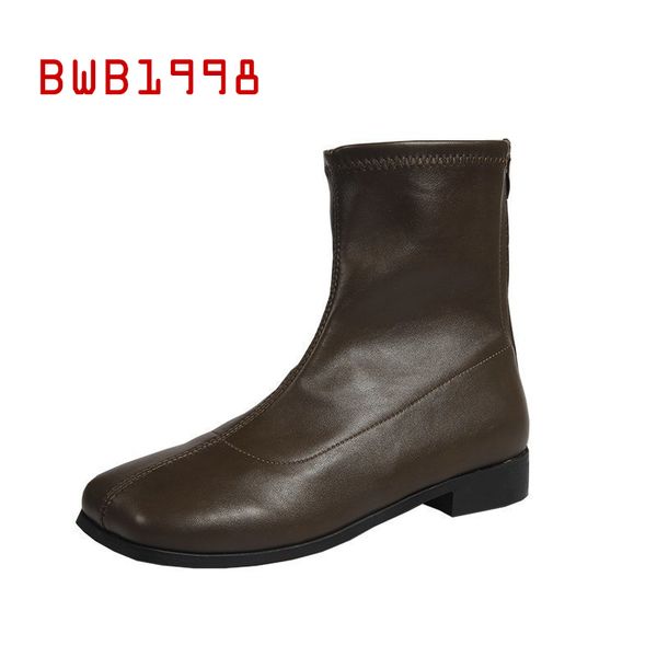 

british style handsome winter boots women were thin autumn fashion flat boots simple short rain women brown shoes, Black