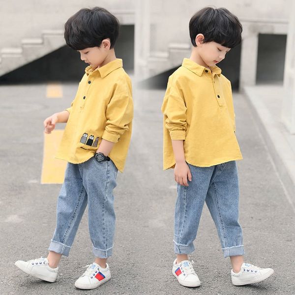 

children's jeans set pants pants clothing 2019 men's children's shirt two-piece suit medium and large boy's korean jeans