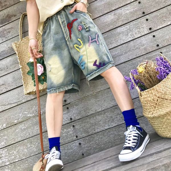 

dopyr high-waist denim shorts women's 2020 new ankle-length pants jeansjeans and jeanscloth hole cropped pants women's loose large, Blue