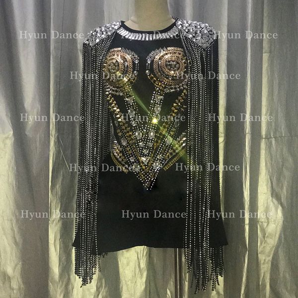 

stage wear black bodysuit skirt jazz dance costumes bar dj dancers nightclub singer rave clothes crystal rivet jumpsuit, Black;red