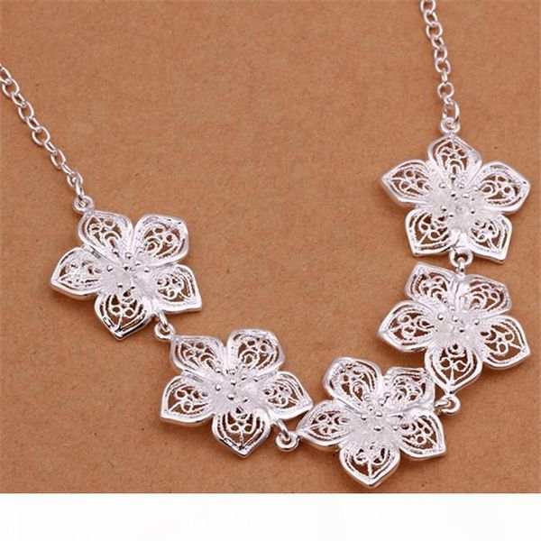 

e factory direct sale women 's sterling silver necklace gtp50 ,fashion flower pearl 925 silver necklace 6 pieces a lot mixed styl