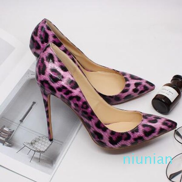 

leopard patent leather women pumps pointed toe thin high heels 2018 new fashion luxury women shoes big size, Black