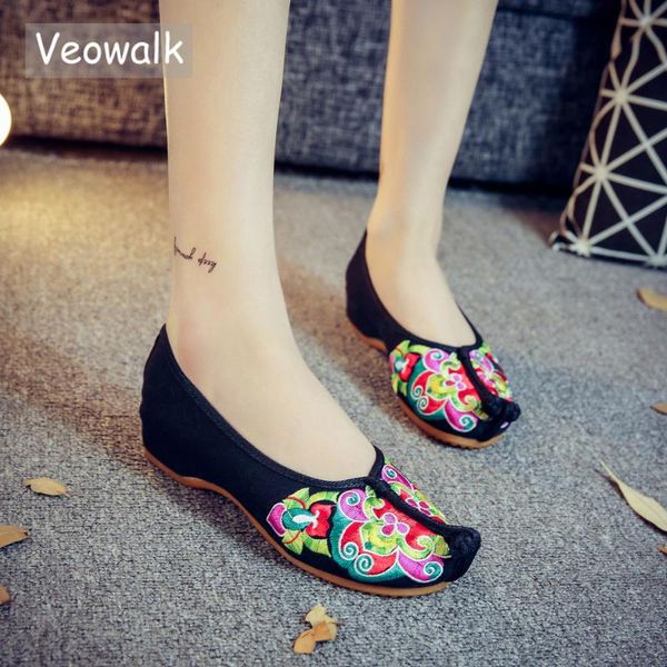 

veowalk handmade женские flats китайская традиция opera вышивки обувь старый пекин мягкой подошвой вскользь дышащая ткань обувь, Black