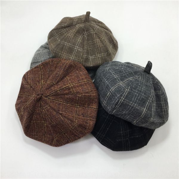 

seasonal woolen bree british plaid octagonal painter octagonal hat women's korean fashion all-match painter hat fashion, Blue;gray
