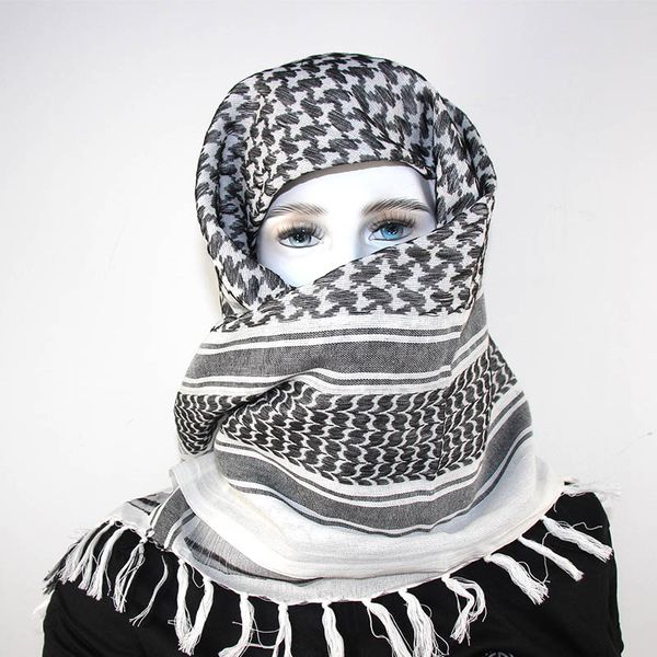 

cycling caps & masks hunting arab keffiyeh shemagh scarf windproof windy hiking shawl neck cover head wrap cotton with tassel for men women, Black