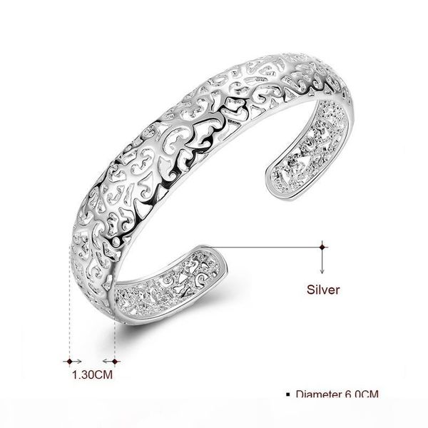 

f diamond ring classic real 925 sterling silver bracelets &bangles for women fashion charm jewelry open cuff bangle b144, Black